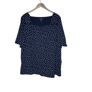 Chaps Womens Size 3X Square Neck Contemporary Top Blue‎ White Polka Dot Nautical